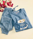 🩵 Pyjama Femme en Coton – Bleu Ciel 🐶✨