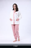 Pyjama Femme en Polaire Blanc avec Col Rose – Confort et Élégance