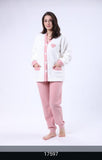 Pyjama Femme en Polaire – Blanc avec Col et Pantalon Violet