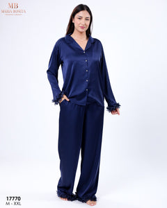 Pyjama Femme en Satin Bleu – Élégance & Confort