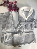 🩶 Pyjama Femme 3 Pièces – Hiver Doux & Élégant (Coloris Gris)
