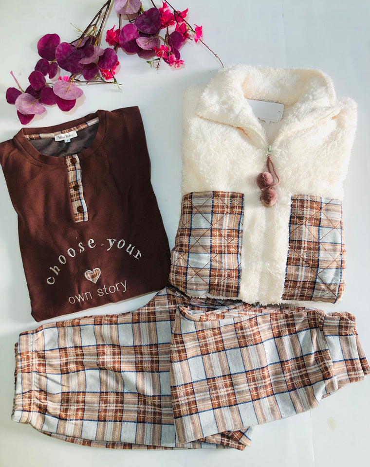 🧸 Pyjama Femme 3 Pièces – Spécial Hiver Doux & Chic