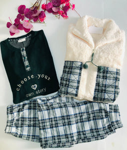 🧸 Pyjama Femme 3 Pièces – Hiver Ultra Doux & Chic ❄️