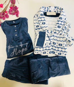 🧸 Pyjama Femme 3 Pièces – Bleu Ciel Doux & Cocooning ❄️💙