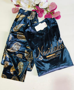 pyjama femme en velours satiné manche langues