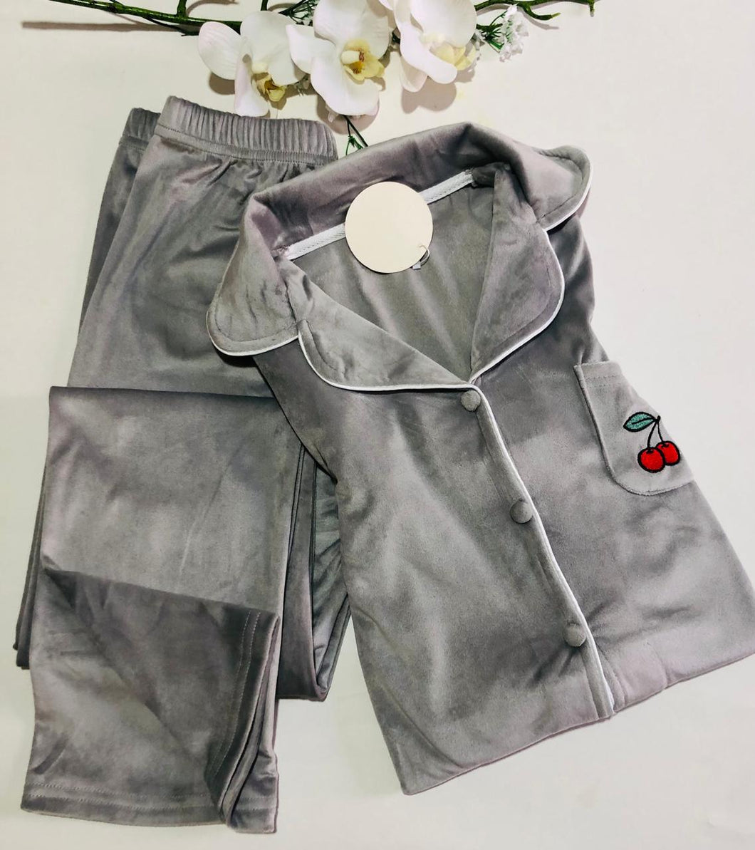 Pyjama en Velours Gris pour Femme