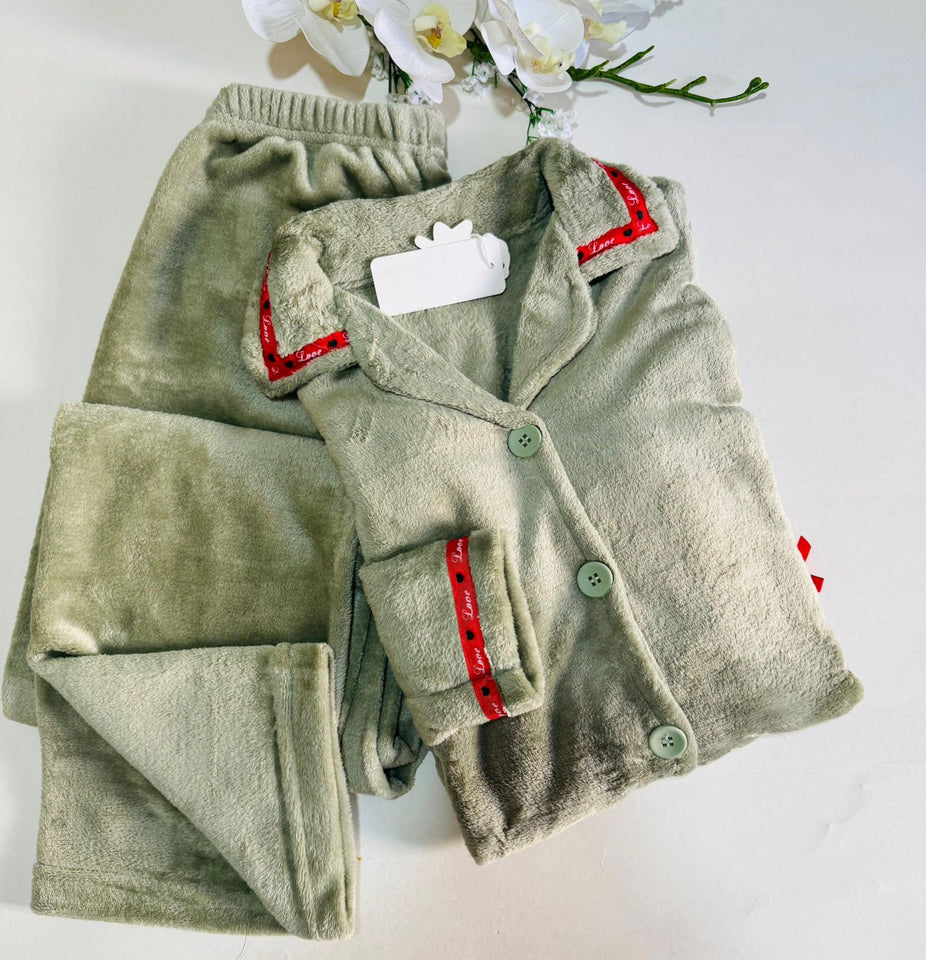 pyjama Polaire vert avec Col Zippé – Confort et Style Hivernal ❄️💙