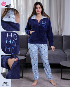 Pyjama Polaire Femme - Bleu Marine "Ho Ho Ho" 🎄