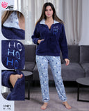 Pyjama Polaire Femme - Bleu Marine "Ho Ho Ho" 🎄
