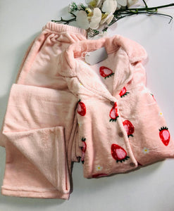 Pyjama Polaire Femme Rose avec Motifs Fraise 🍓