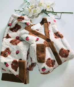 pyjama Femme en Polaire Douillet - Motif Ours et Champignons
