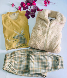 Pyjama 3 Pièces Polaire Femme – Élégance et Confort Assuré 🦌✨