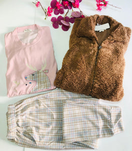 pyjama 3 Pièces Polaire Femme – Confort et Élégance en Marron 🍂