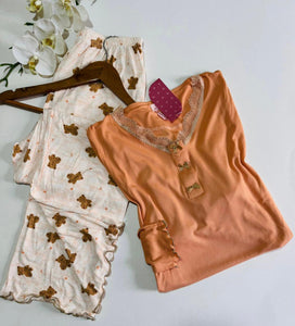 ✨ Pyjama Femme Douceur &; Élégance – Orange &; Motif Ours ✨