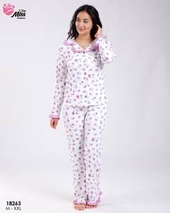 🌸 Pyjama Femme Élégant – Motif Floral Rose 🌸