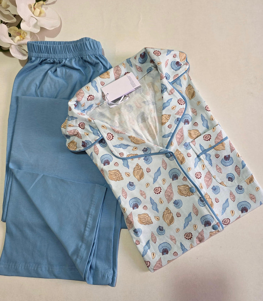 Pyjama Femme Coco Cotton – Fraîcheur Océane en Bleu