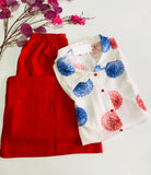 ❤️ Pyjama Femme Deux Pièces – Haut Imprimé & Pantalon Rouge Framboise