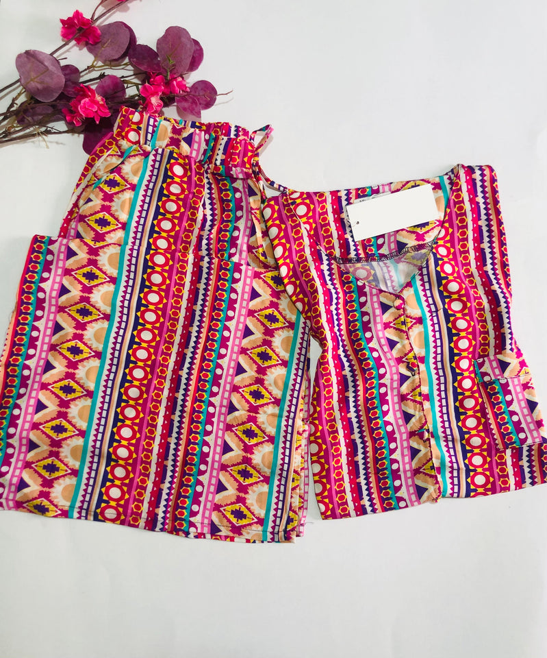 Pyjama Femme – Tissu Rallons Ultra Léger – Motifs Ethniques Colorés