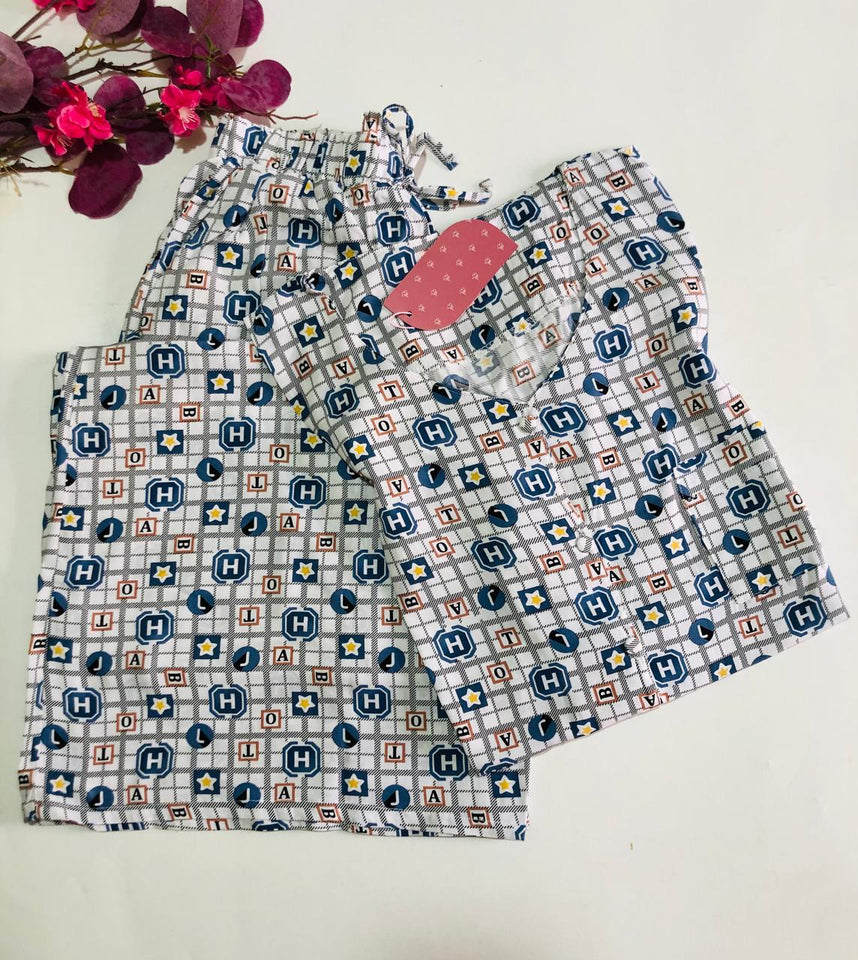 🌟 Pyjama Femme en Tissu Rallons – Motifs Géométriques Doux