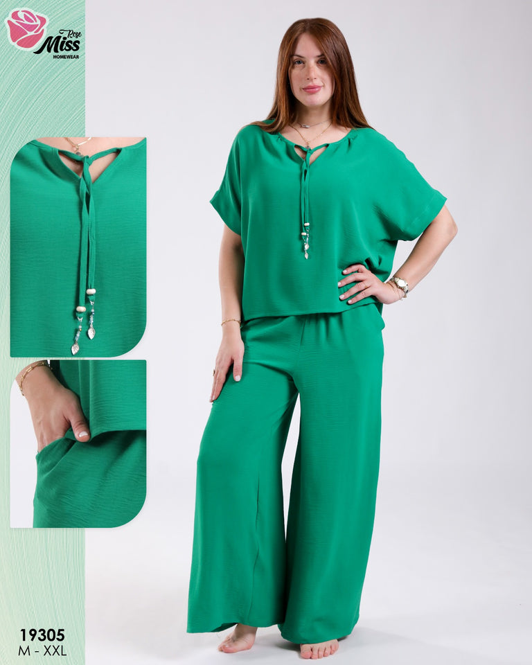 Pyjama Pantalon Femme MISS & Élégance Bohème en Tissu Rayon