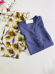 Pyjama Femme Floral Élégant – Tissu Rayon Ultra Doux (Demi-manches)