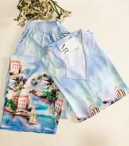 Pyjama Femme Satiné Demi-Manches – Escapade Bord de Mer 💙