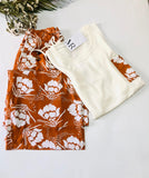 🍊 Pyjama Femme Tendance – Orange à Motif Floral 🍊