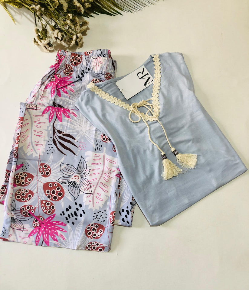 💜 Pyjama Femme Élégant – Couleur Violette &amp; Motif Floral 💜