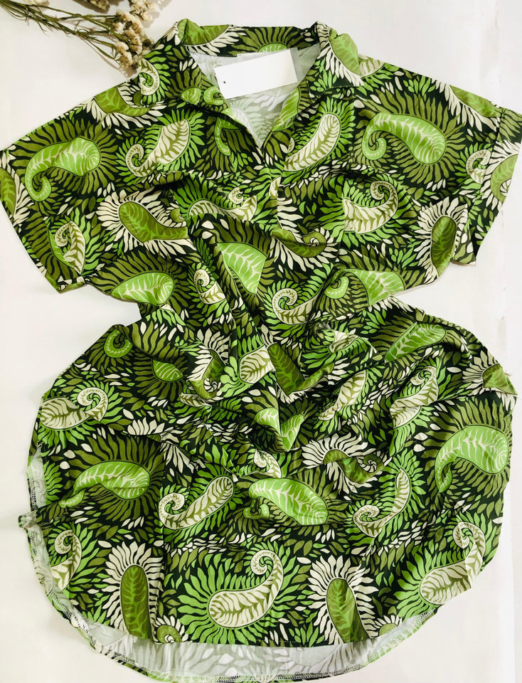 Pyjama Femme Demi-Manches – Fraîcheur Tropicale en Vert 💚🌿