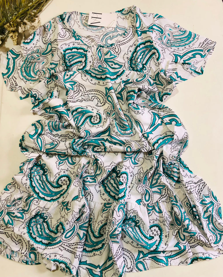 Robe Pyjama Femme Demi-Manches – Évasion Menthe &amp; Blanc 🌿✨