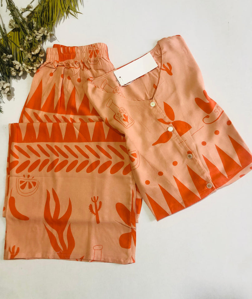 Pyjama Femme Élégant en Rayon – Demi-Manches Confortable