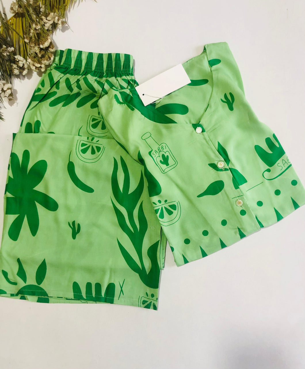 Pyjama Femme Demi-Manches – Green Garden 🍃