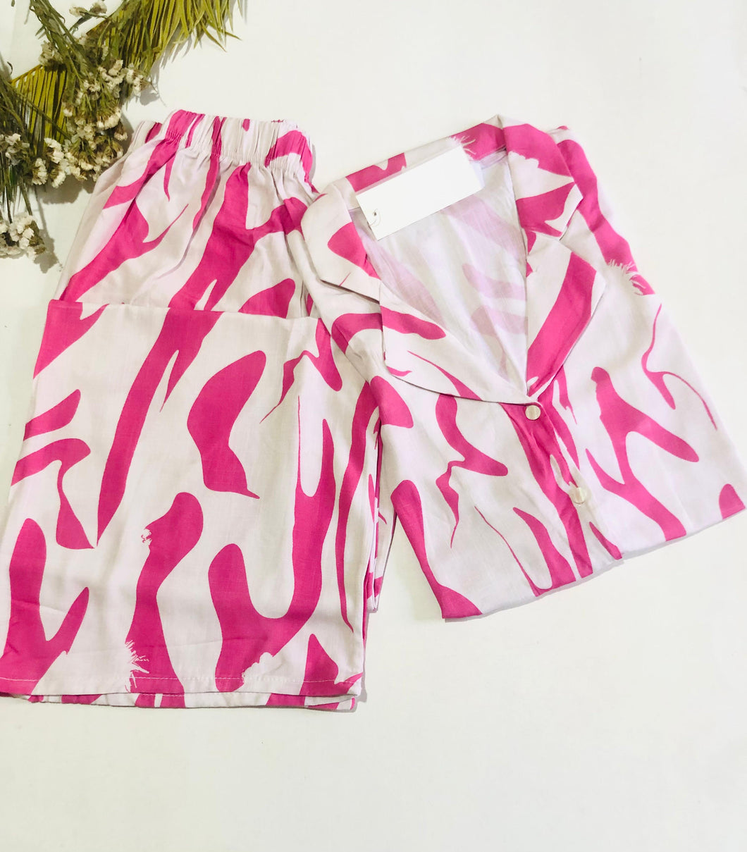 Pyjama Femme Demi-Manches – Pink Garden 🌸