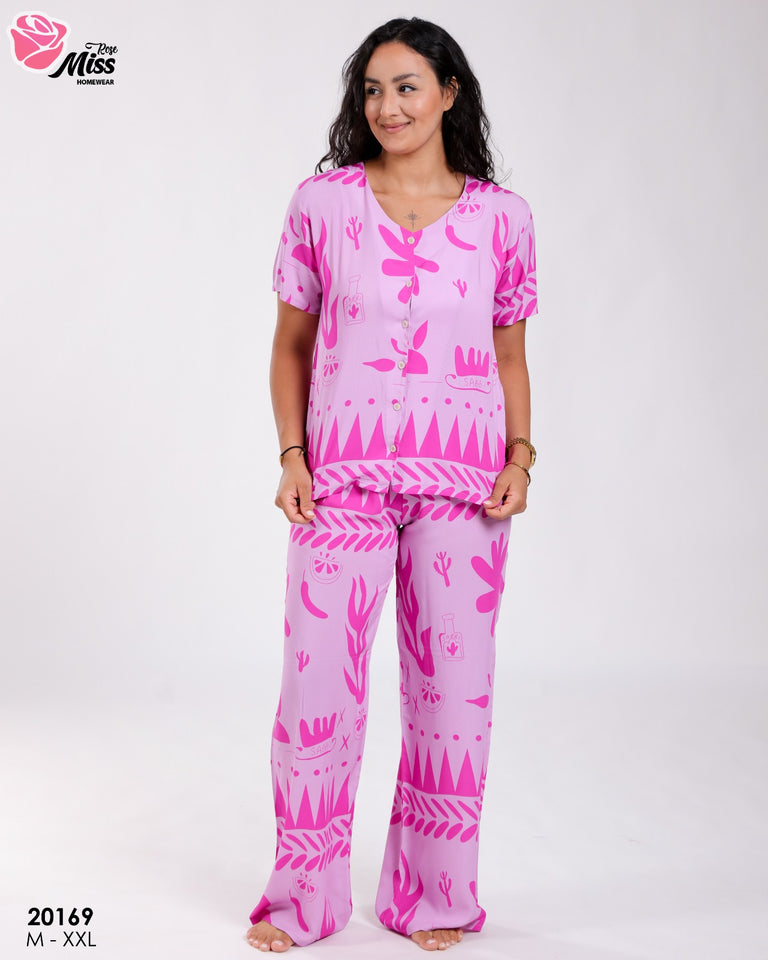 Pyjama Femme Demi-Manches – Pink Garden 🌸
