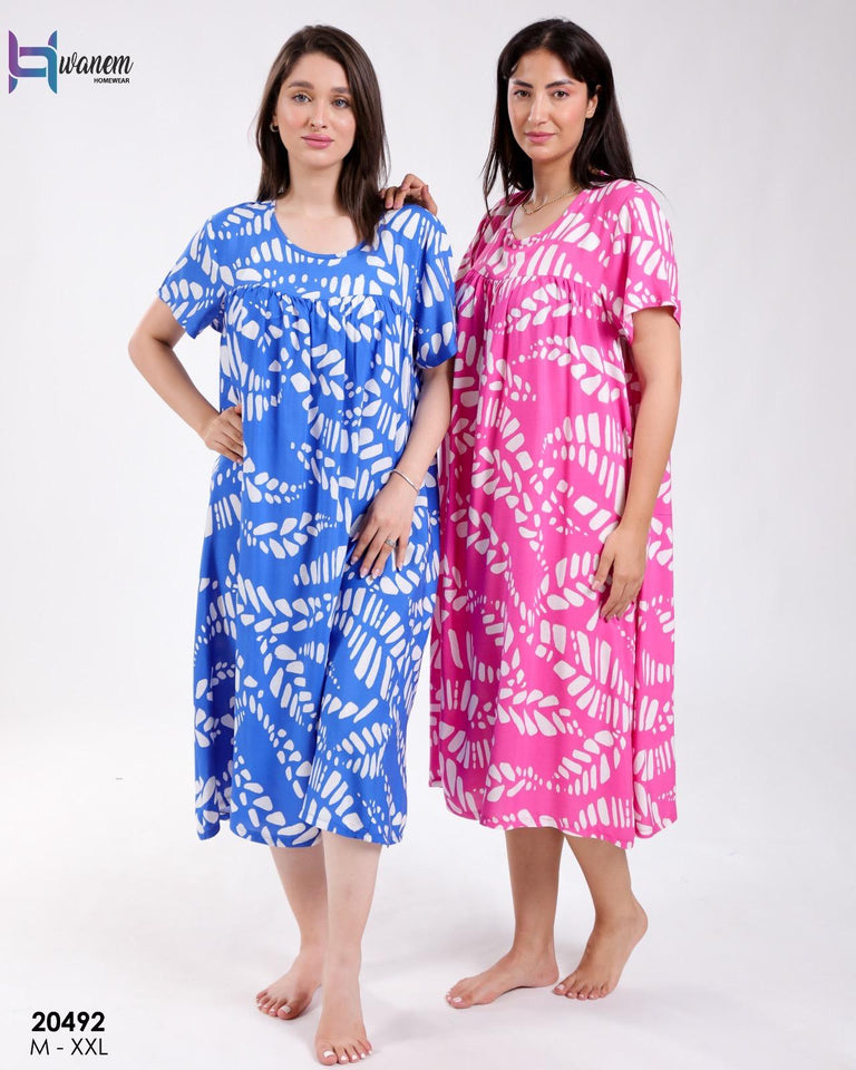 Robe Pyjama Femme Demi-Manche en Rayon – Confort &amp; Style Estival 🌿
