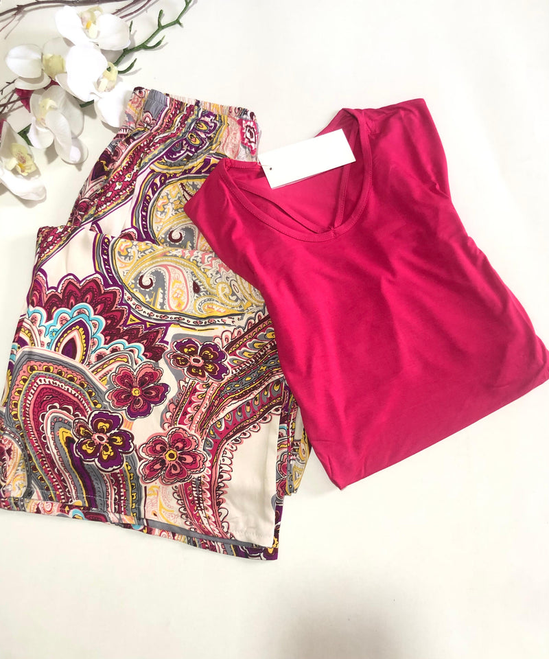 Pyjama Femme Demi Manche &; Pantalon Large – Confort Chic en Tissu Rayon 🌸