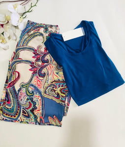 Pyjama Femme Demi Manche &amp; Pantalon Large – Élégance en Bleu 💙