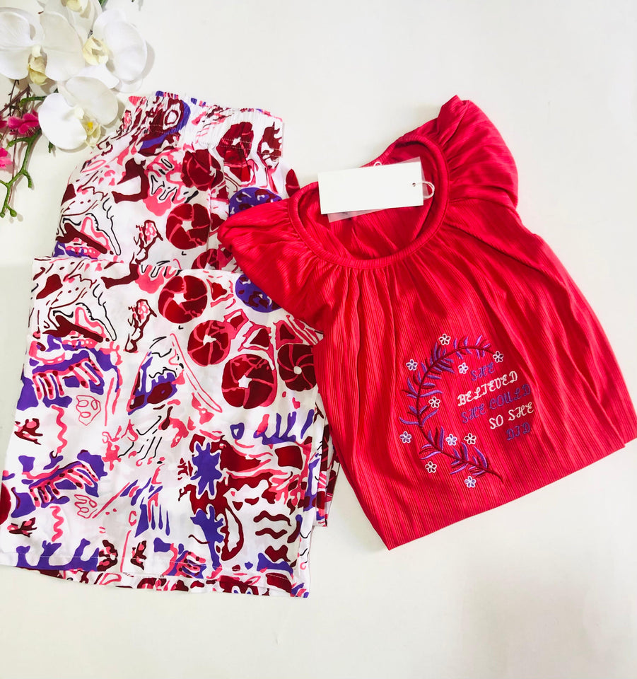 Pyjama Femme – Haut Fuchsia Pantalon Imprimé Fluide 🌺