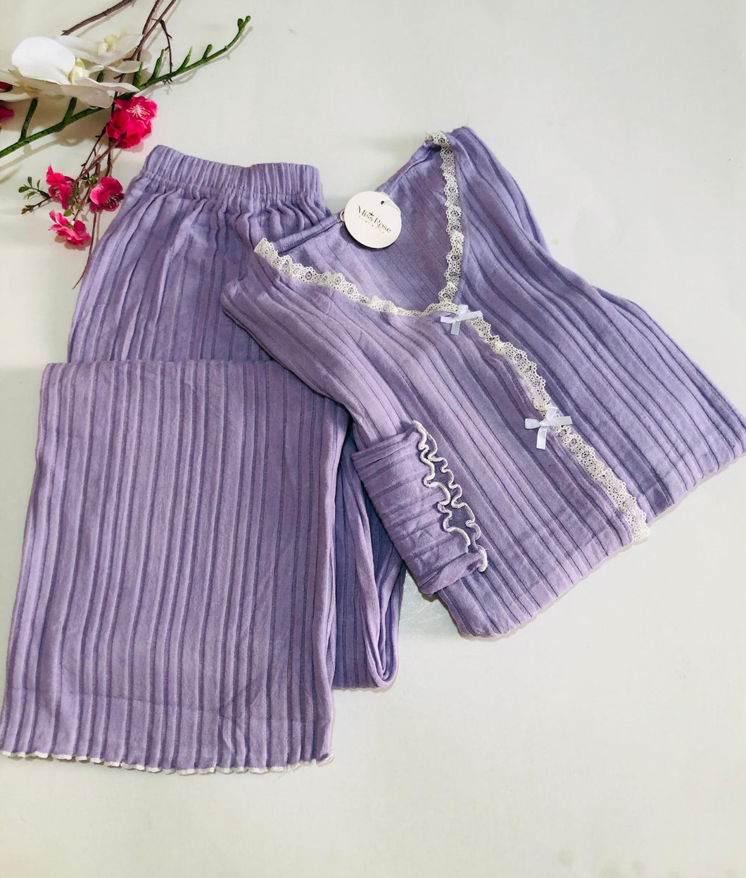 Pyjama Femme 2 Pièces en Tricot –manche langue