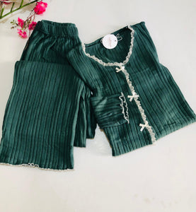 Pyjama Femme 2 Pièces en Tricot –manche langue
