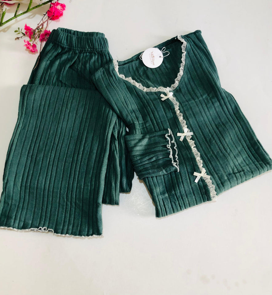 Pyjama Femme 2 Pièces en Tricot –manche langue