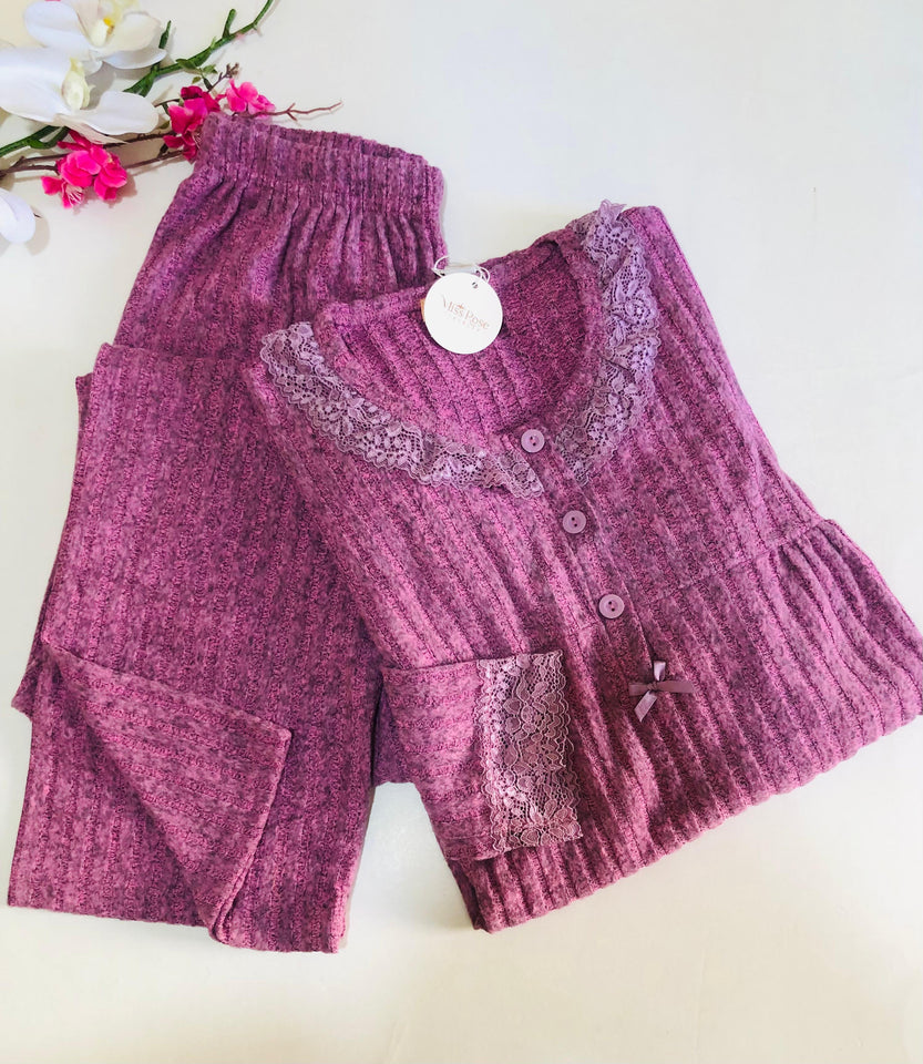 Pyjama Femme 2 Pièces en Tricot – Style Doux & Féminin