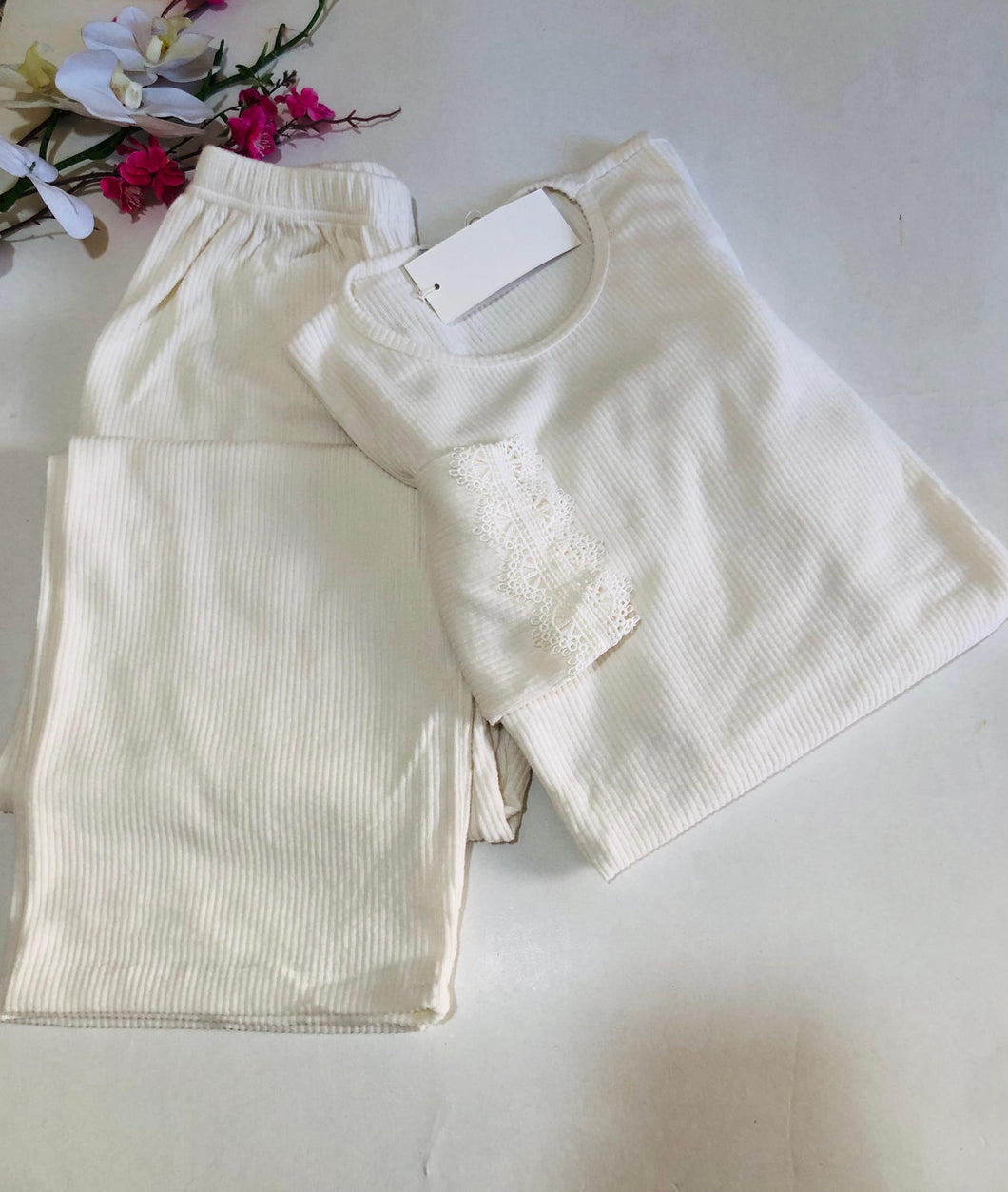 Pyjama Femme 2 Pièces en Tricot –manche langue