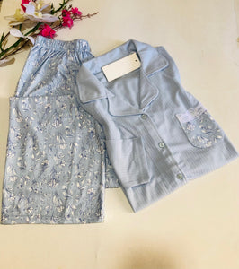 ✨ Pyjama Femme en Fibre de Coton – Confort &Douceur Bleu Ciel 💙☁️
