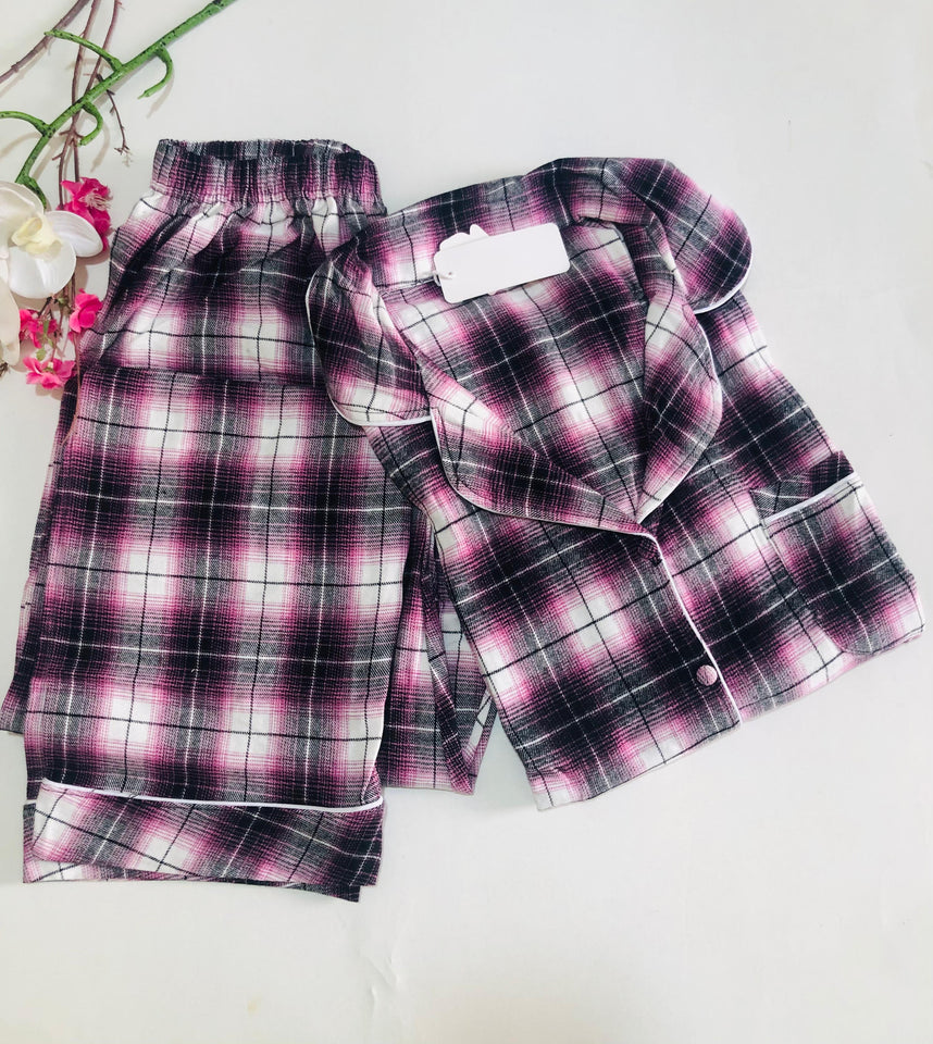 ✨ Pyjama Femme à Carreaux – Coton Rose Fuchsia ✨