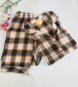 🤎 Pyjama Femme à Carreaux – Marron 🤎