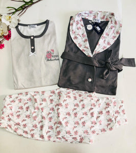 ✨ Pyjama Femme 3 Pièces en Coton – Confort &amp; Élégance ✨