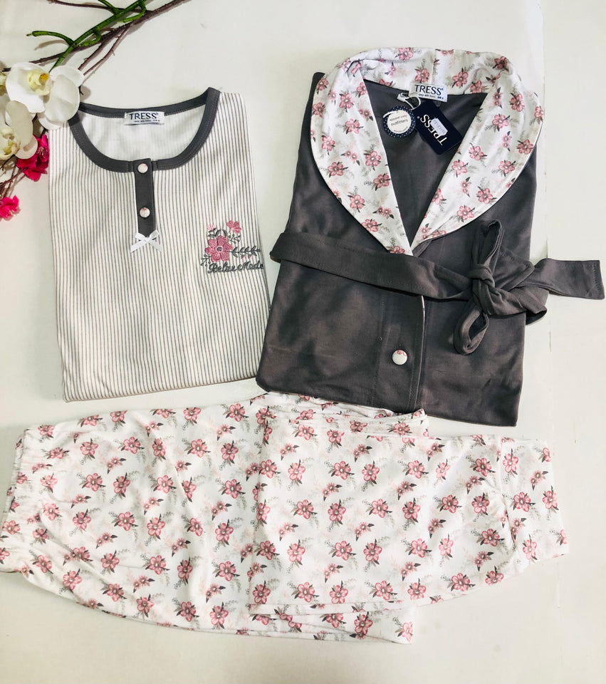 ✨ Pyjama Femme 3 Pièces en Coton – Confort &amp; Élégance ✨