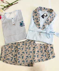✨ Pyjama Femme 3 Pièces en Coton – Confort &amp; Élégance ✨