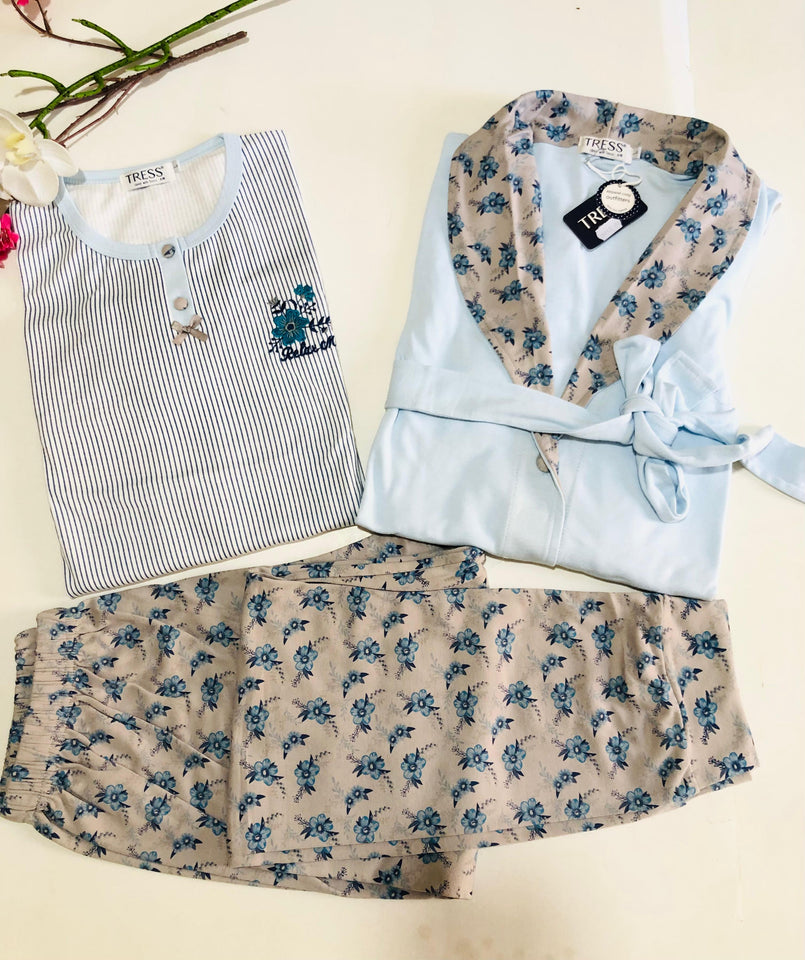 ✨ Pyjama Femme 3 Pièces en Coton – Confort &amp; Élégance ✨